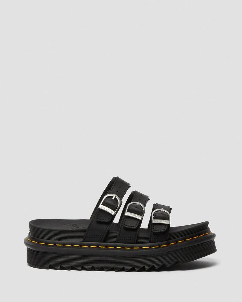 Black Women's Dr Martens Blaire Leather Slide Sandals | CA 316OKI